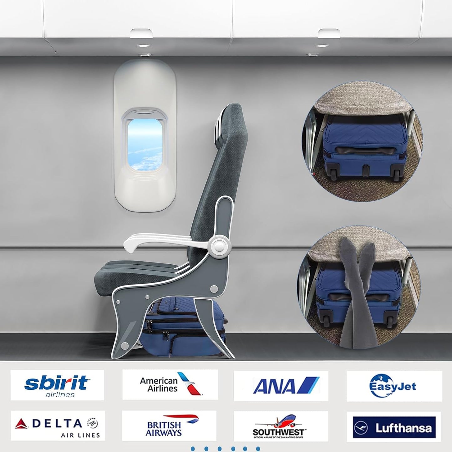 VANKEAN Carry On Underseat 16-inch Multi-functional Underseater Lightweight Overnight Suitcase with Wheels Roller Case for Women Men Travel Business, Haze Blue