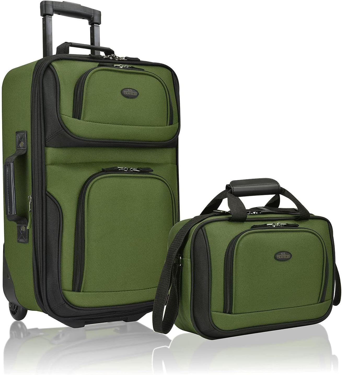 U.S. Traveler, Rio Rugged Fabric Expandable Upright Rolling Carry-on Luggage Set w/ Tote Bag, Green, 2-Piece (21/14)
