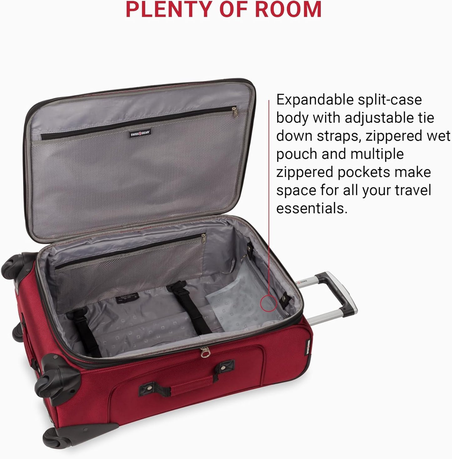 SwissGear Sion Softside Expandable Luggage – Medium Checked Suitcase with 360 Degree Wheels & Retractable Handle – 25 Inch, Perfect for 1-7 Night Trips – Burgundy