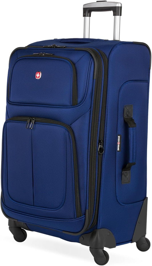 SwissGear Sion Softside Expandable Luggage – Medium Checked Suitcase with 360 Degree Wheels & Retractable Handle – 25 Inch, Perfect for 1-7 Night Trips – Blue