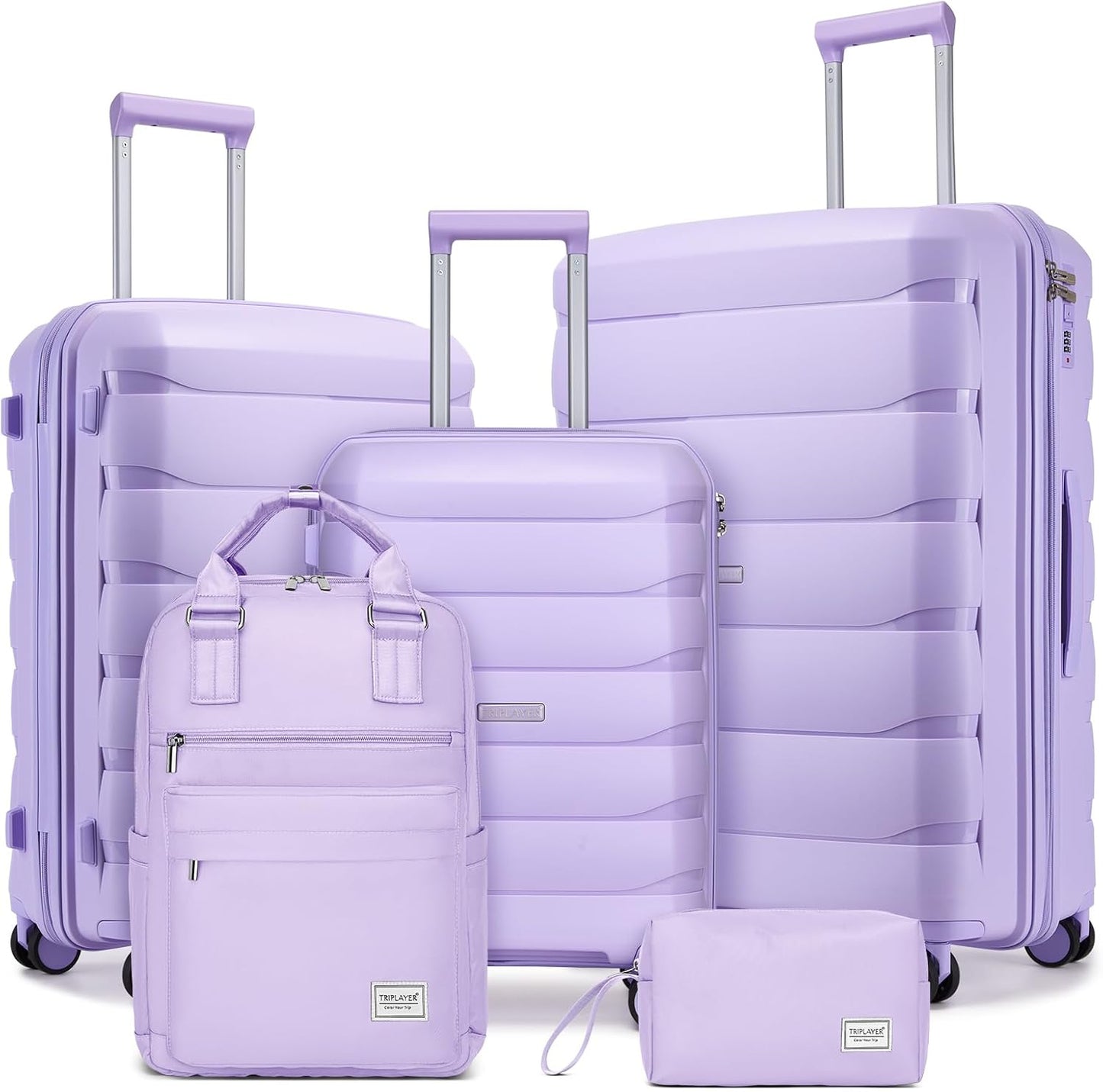 Luggage Sets 5 Pieces, PP Hardshell Suitcase Set with Spinner Wheels, Suitcases for Women (Lavender)