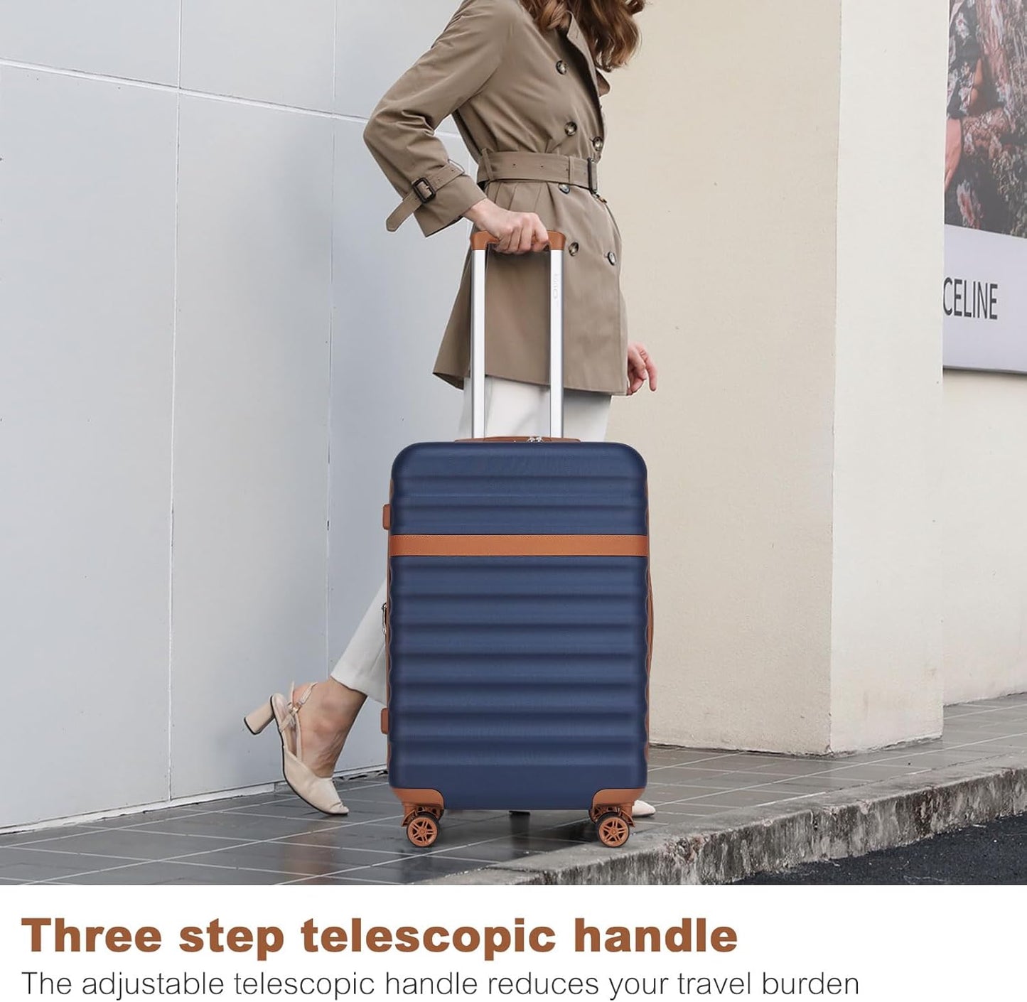 Kono Medium Sized Checked Luggage, 24 Inch Expandable with Spinner Wheels, TSA Lock, ABS + PC Lightweight Travel Suitcase with Larger Capacity and Lighter Weight, Navy