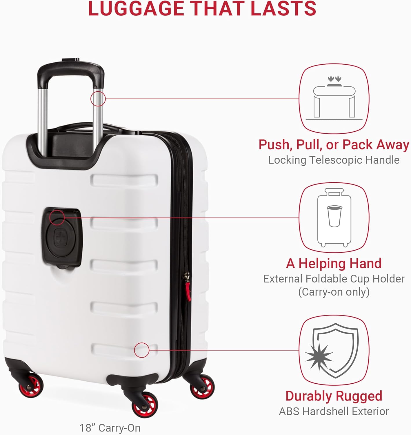 SwissGear 7366 Signature Hardside Expandable Luggage with Spinner Wheels, TSA Lock, Cup-Holder, White, 3-Piece Set (19/23/27)