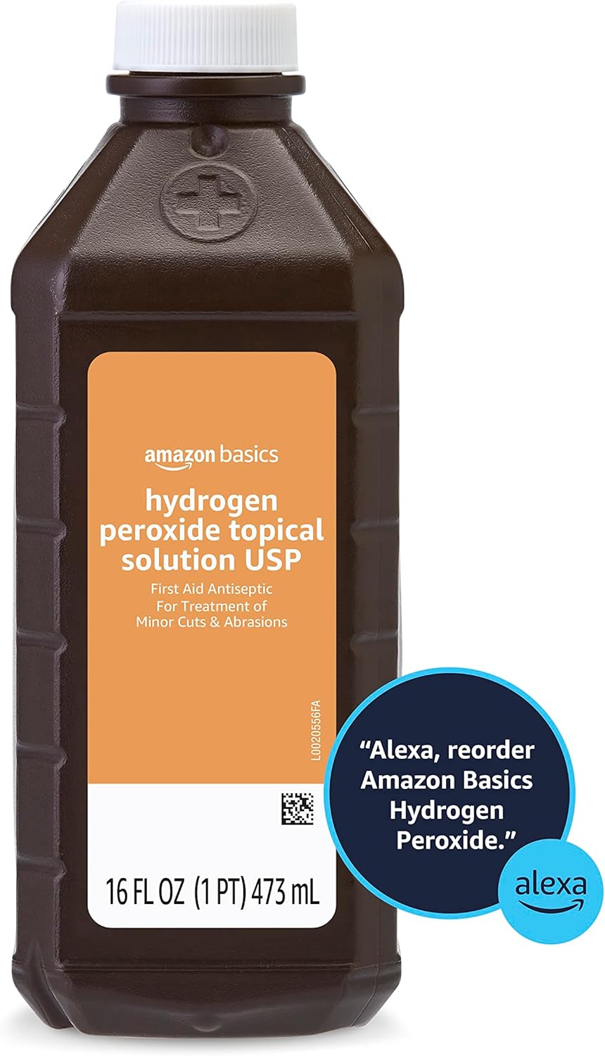 Amazon Basics Hydrogen Peroxide Topical Solution USP, First Aid Antiseptic for Cuts, Scrapes and Wound Disinfection, 16 fl oz, Pack of 1 (Previously Solimoi)