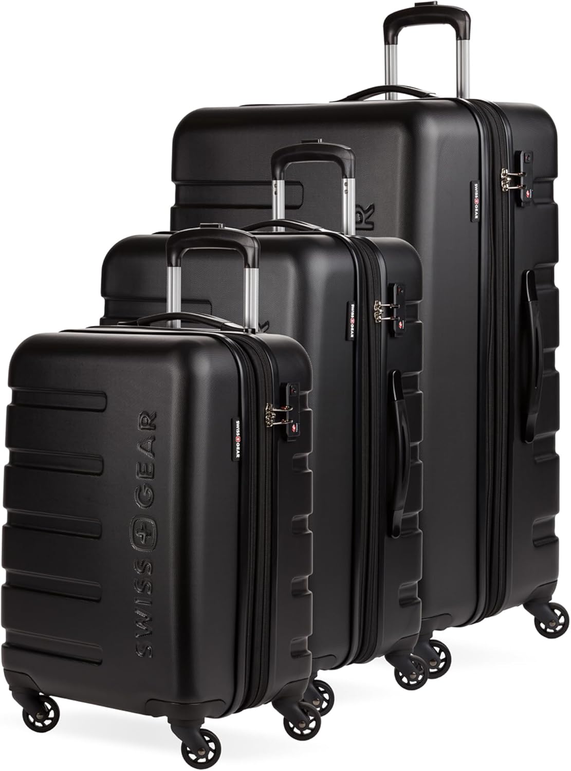 SwissGear 7366 Hardside Expandable Luggage with Spinner Wheels, Black, 3-Piece Set (19/23/27)