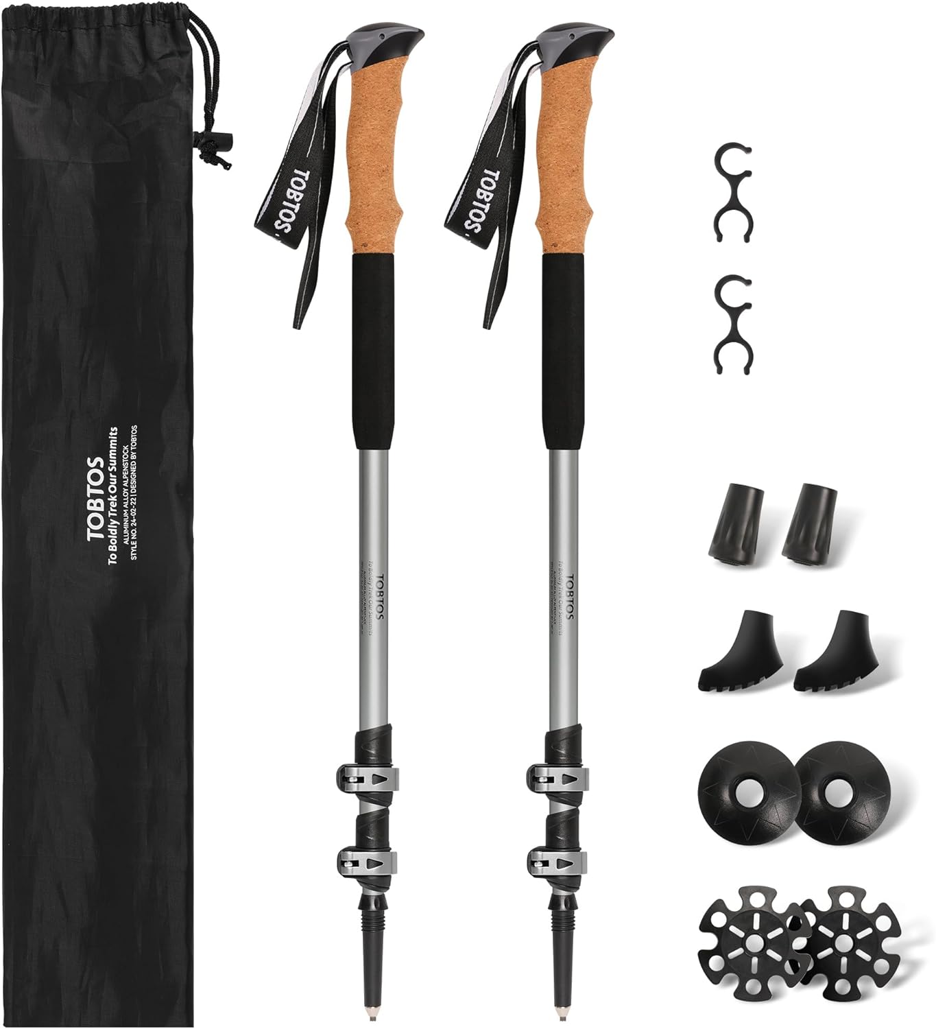 TOBTOS Telescoping Trekking Poles 2 Pack - Adjustable Hiking Sticks & Walking Sticks, 7075 Aluminum with Cork Grips & EVA Handle, Quick Lock Lightweight for Hiking, Walking, Camping