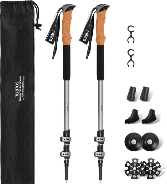 TOBTOS Telescoping Trekking Poles 2 Pack - Adjustable Hiking Sticks & Walking Sticks, 7075 Aluminum with Cork Grips & EVA Handle, Quick Lock Lightweight for Hiking, Walking, Camping