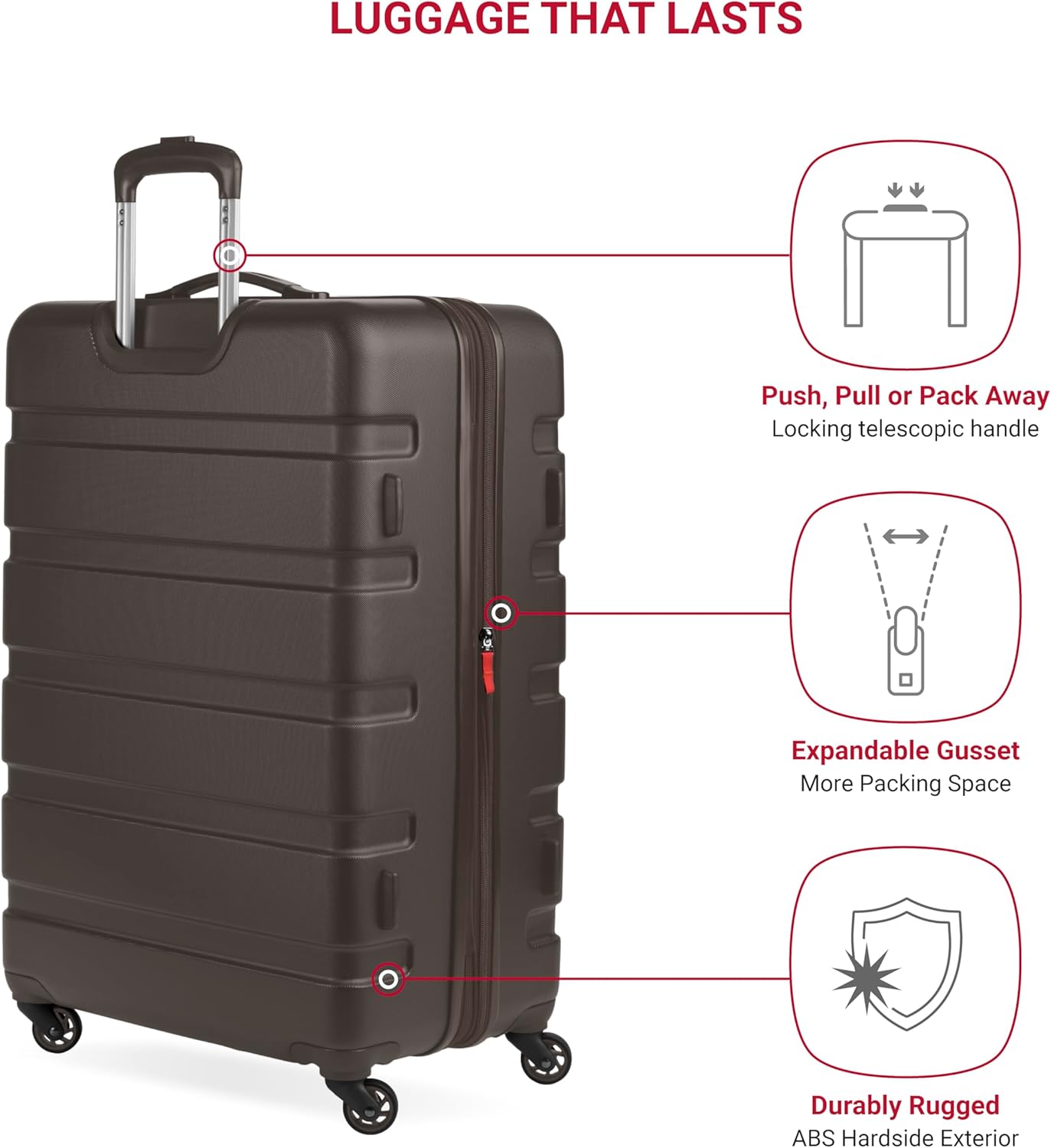 SwissGear 7366 Hardside Expandable Luggage with Spinner Wheels, Chocolate, 2-Piece Set (Weekender/27)