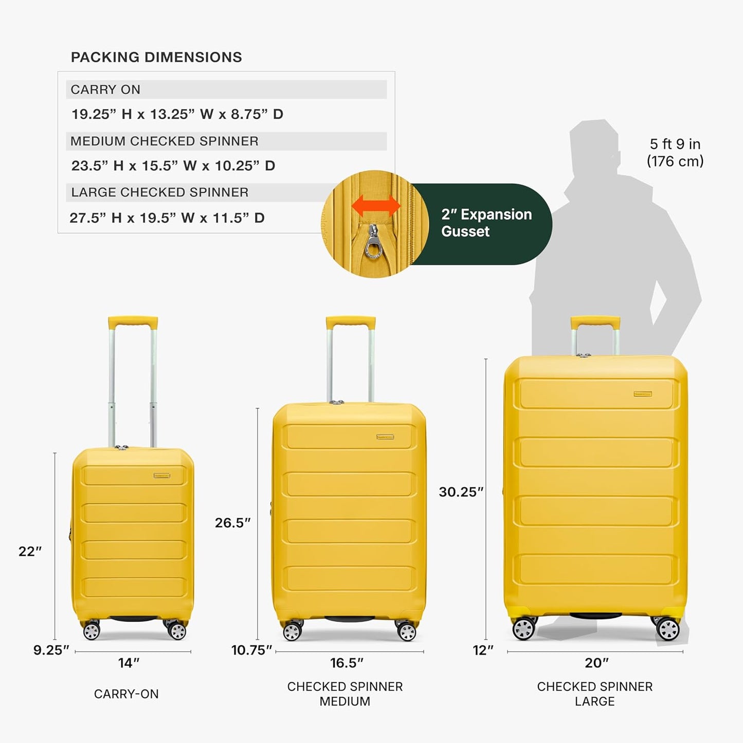 Traveler's Choice Pagosa Indestructible Hardshell Expandable Spinner Luggage, Yellow, 26-Inch Medium