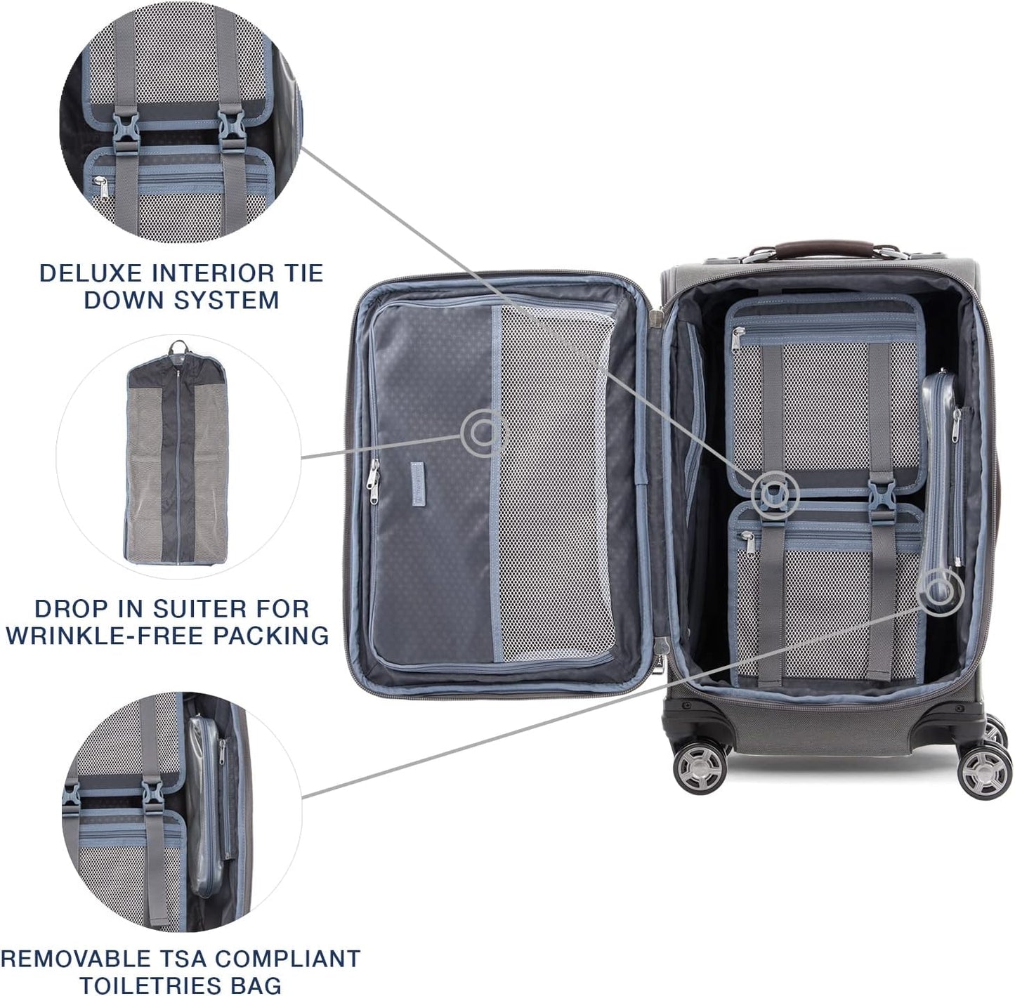 Travelpro Platinum Elite Softside Expandable Carry on Luggage, 8 Wheel Spinner Suitcase, USB Port, Suiter, Men and Women, Vintage Grey, Carry On 21-Inch