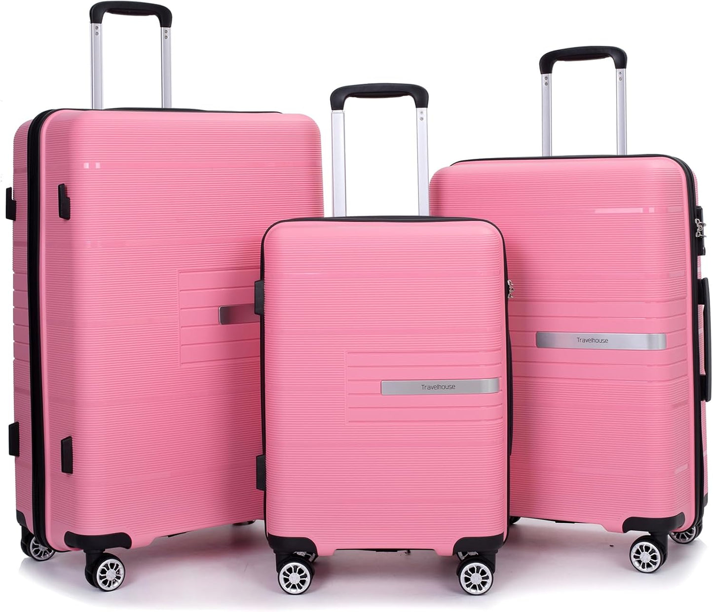 Luggage 3 Piece Sets Suitcase Set with Double Spinner Wheels, Lightweight Carry On Hardside Travel Luggage with TSA Lock, (20/24/28) (Pink)