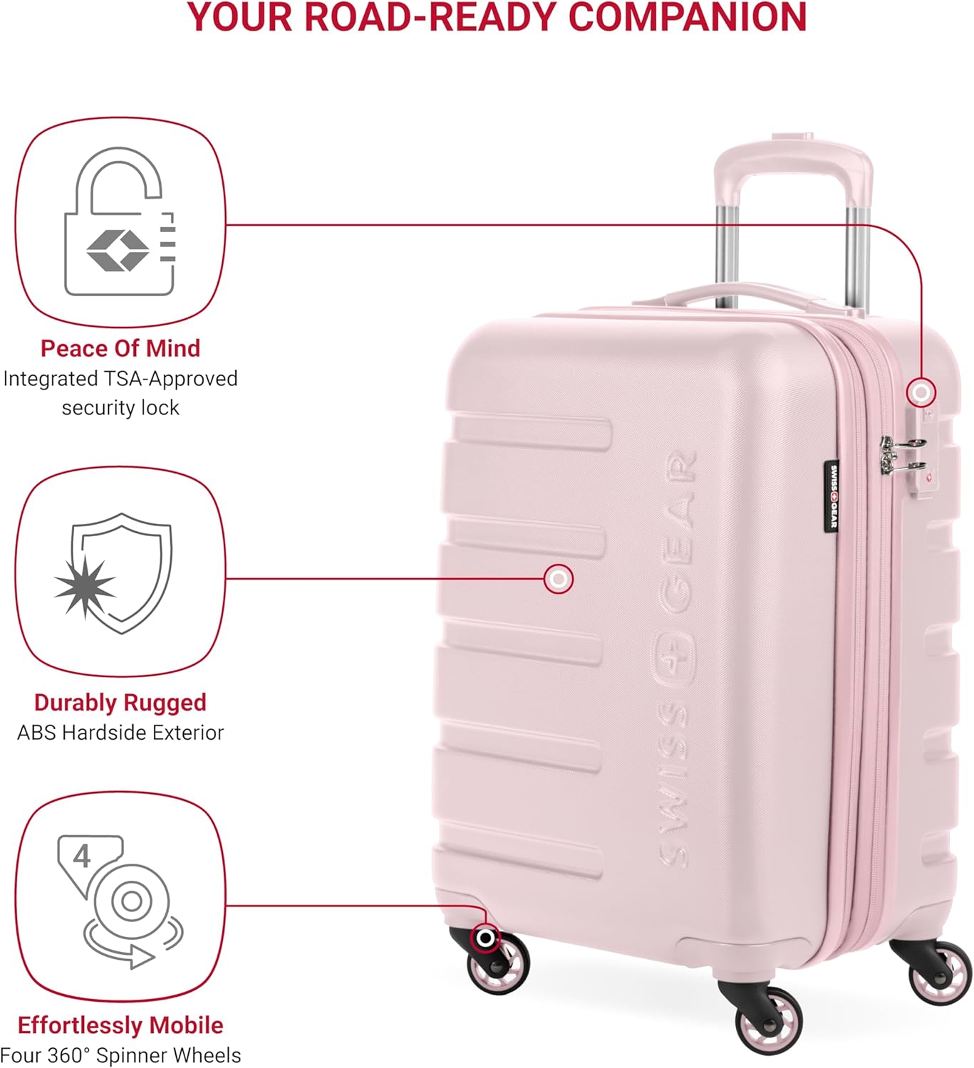 SwissGear 7366 Hardside Expandable Luggage with Spinner Wheels, Pink, Carry-On 19-Inch