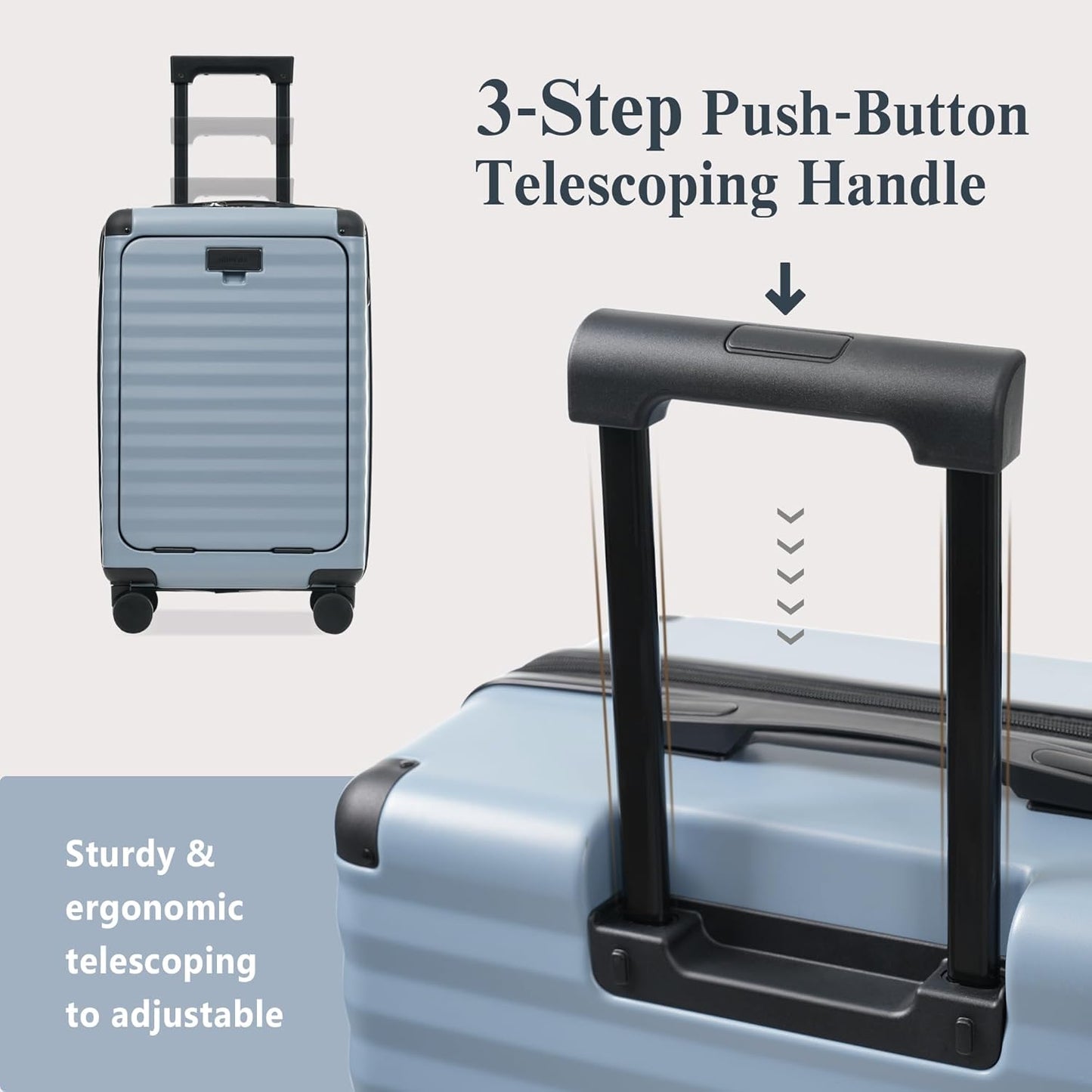 Merax Luggage Sets 3 Piece Front Opening, Hardside Lightweight Carry on Suitcase with Cup Holder USB Port,Durable Expandable Luggage with Bags Spinner Wheels and TSA Lock,Sky Blue