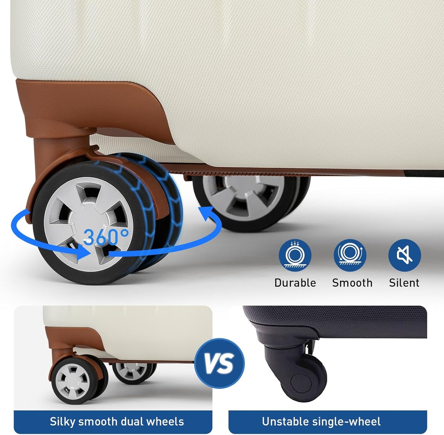 KYME Luggage Sets 2 Piece Hardshell 20"/24" Suitcase with Double Spinner Wheels Hardside Suitcases Sets with TSA Lock PC+ABS Travel Luggage (Beige, 2Pcs Set(20"/24"))