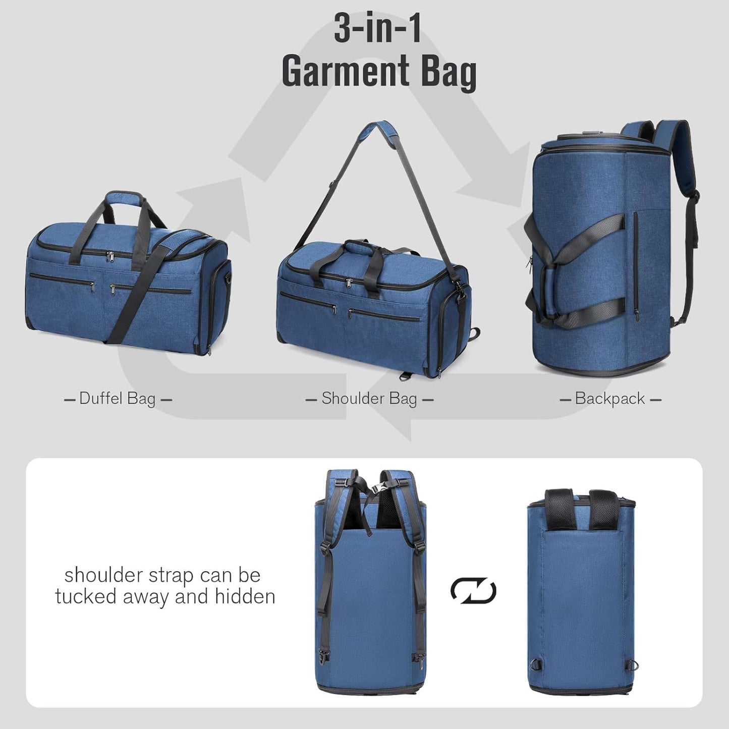 Bukere Garment Duffle Bags for Travel, Convertible Carry on Bag with Shoe Compartment, 3 in 1 Travel Suit Bag with Backpack Shoulder Strap for Men Women