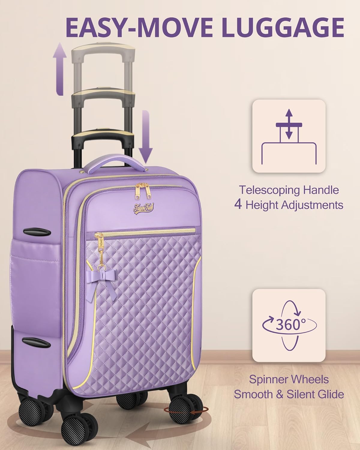 Carry On Luggage 22x14x9 Airline Approved, 20 Inch Softside Suitcase with 4 Pcs, Lightweight Luggage for Women with TSA Lock and 4 Spinner Wheels, Soft Side Carry-on Suitcases for Travel, Purple