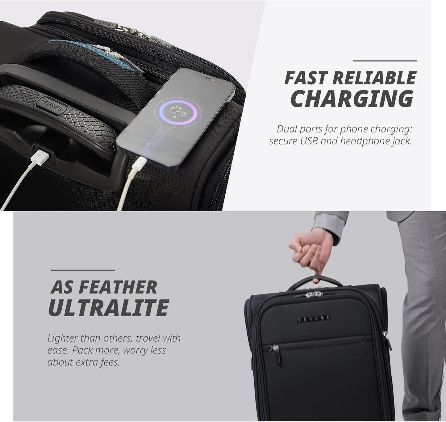 Verage Under Seat Luggage with Wheels, Softside Small Suitcase Spinner Carry On Luggage Bags for Airlines Airplanes Short Trip Men Women (Black, 14.5-Inch Plus Underseat)