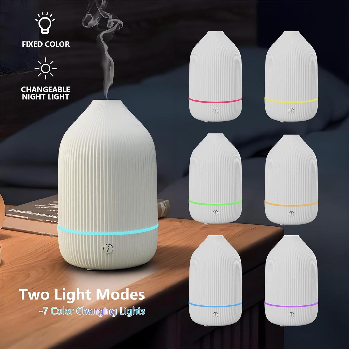 SOICARE Small Essential Oil Diffuser, 100ML Mini Aromatherapy With USB Cable & Adapter, 7 Color Changing USB Powered Aroma Scent for Home/Room/Office/Travel/Gift