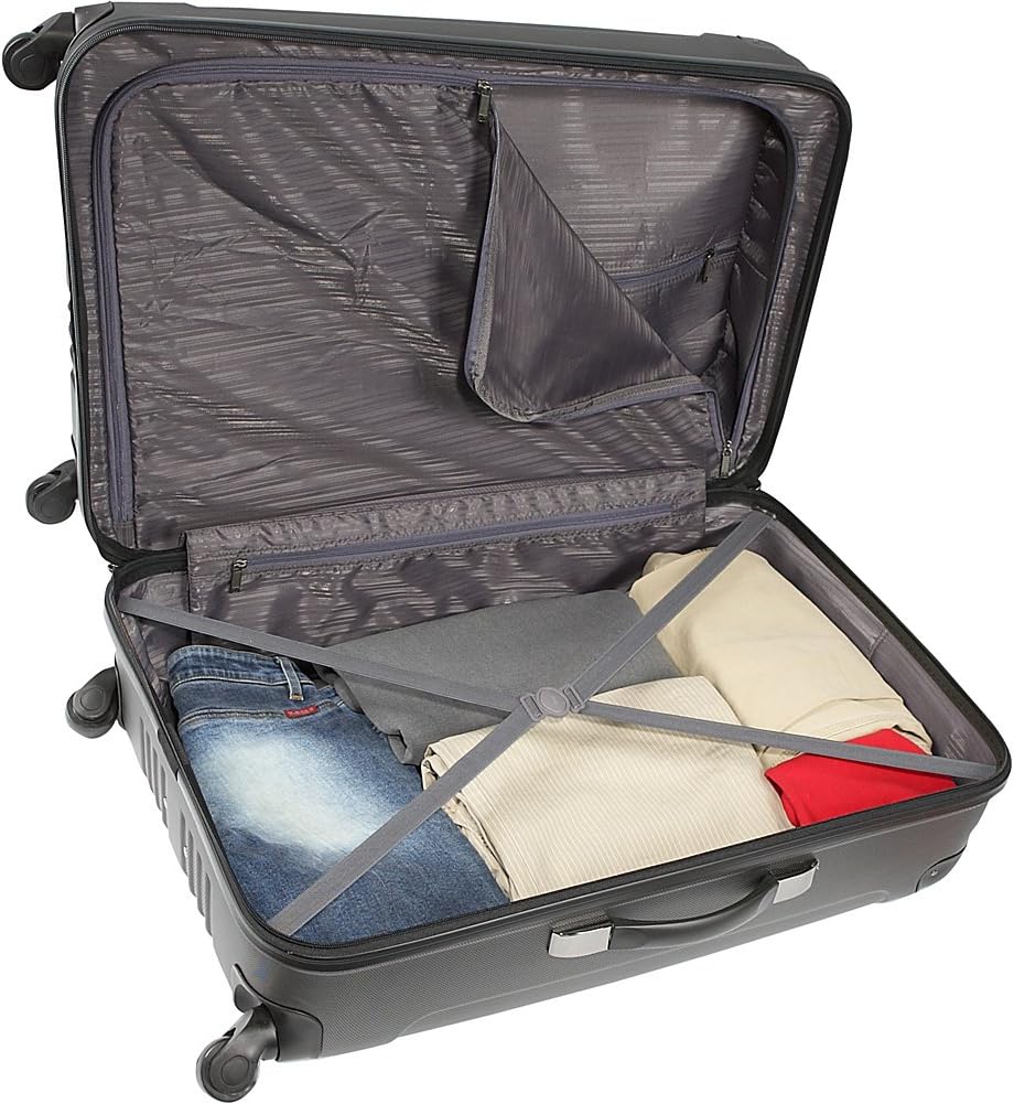 Kenneth Cole REACTION Out of Bounds Lightweight Hardshell 4-Wheel Spinner Luggage, Charcoal, 28-Inch Checked