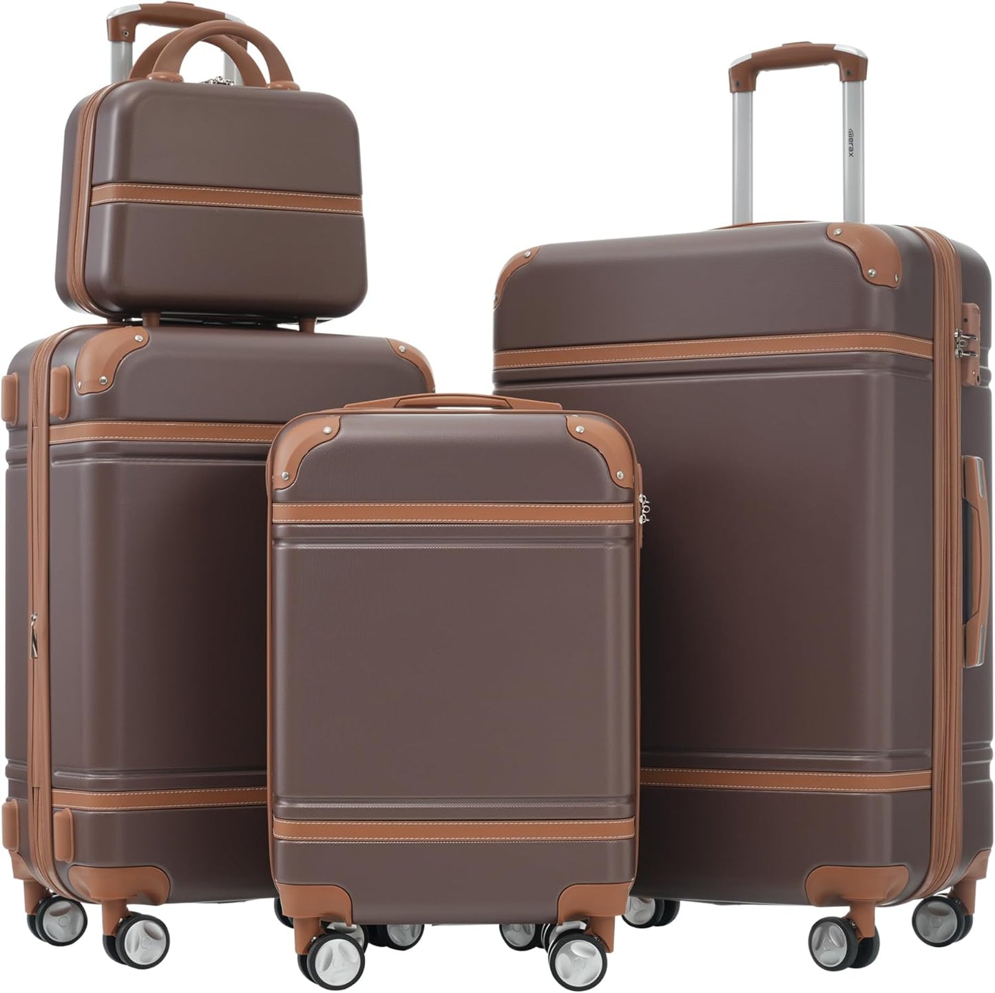 Merax Luggage Set 3 Piece Suitcase Set with Cosmetic Case Expandable Spinner Wheels Vintage Luggage Sets(Brown,20"+24"+28")