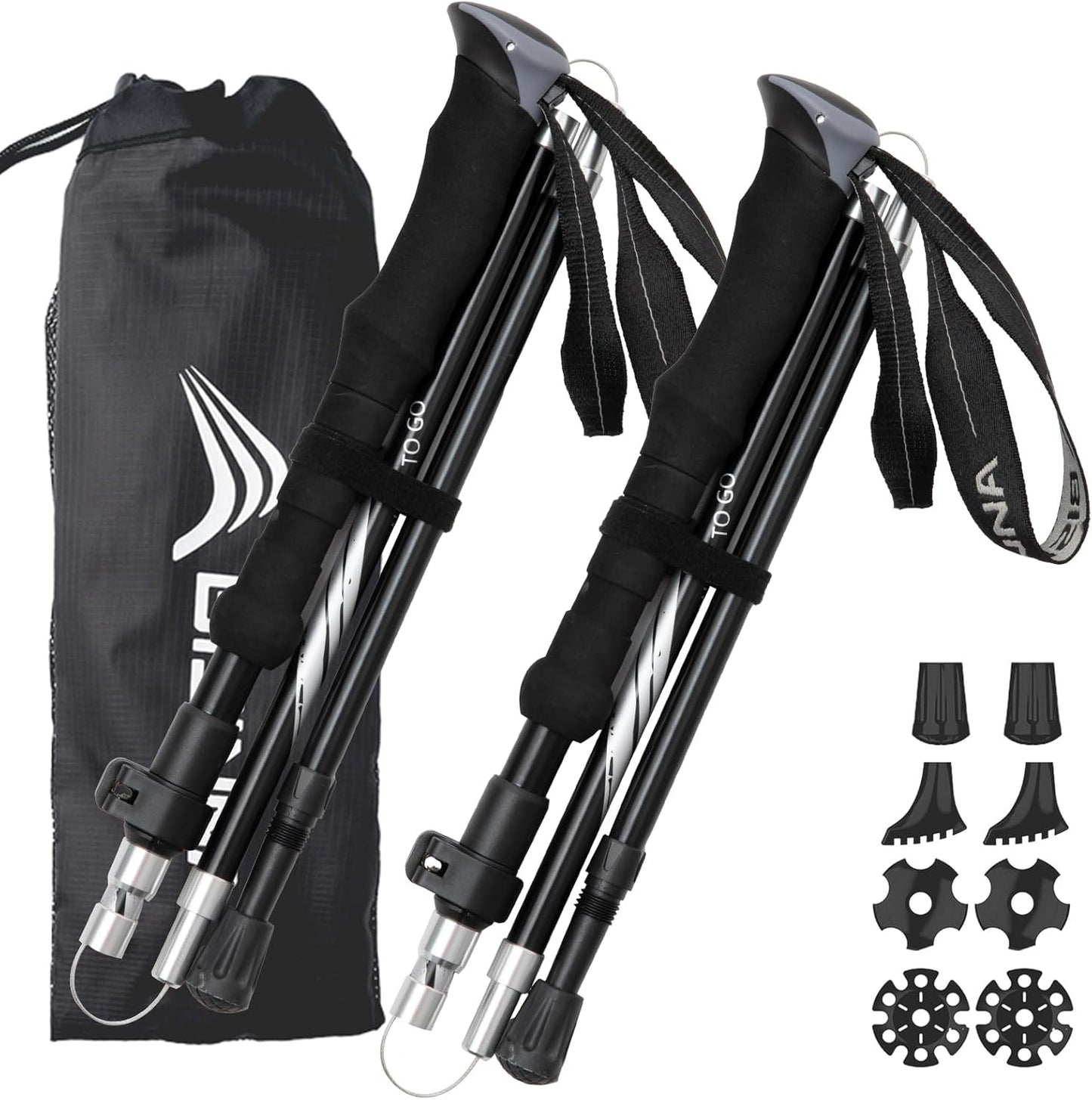 BISINNA Hiking Poles Collapsible Trekking Poles Aluminum Alloy Hiking Sticks 2 pc Lightweight Adjustable Folding Stick for Wowen Men Walking Sticks with Quick Lock System