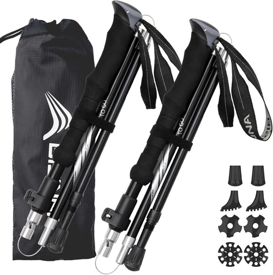 BISINNA Hiking Poles Collapsible Trekking Poles Aluminum Alloy Hiking Sticks 2 pc Lightweight Adjustable Folding Stick for Wowen Men Walking Sticks with Quick Lock System