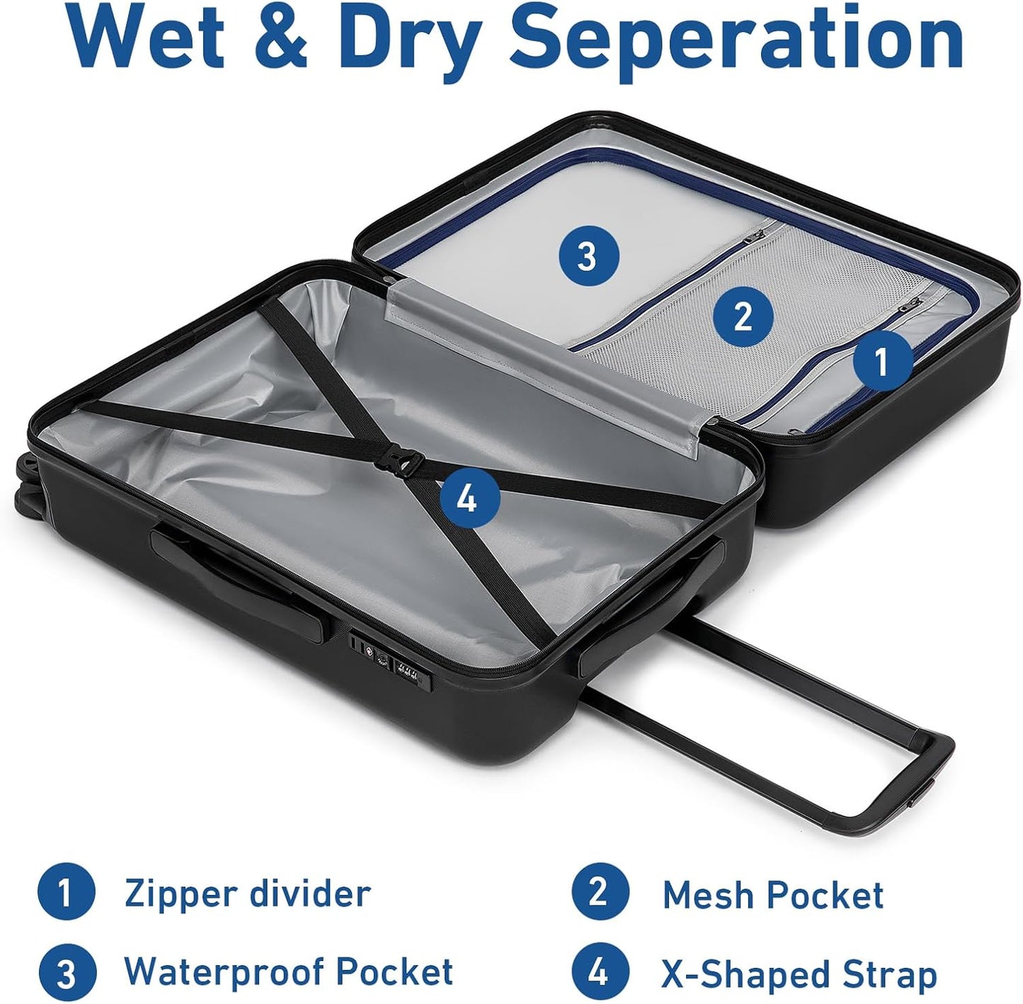 KYME Luggage Sets 2 Piece Hardshell 20"/24" Suitcase with Double Spinner Wheels Hardside Suitcases Sets with TSA Lock PC+ABS Travel Luggage (Black, 2Pcs Set(20"/24"))