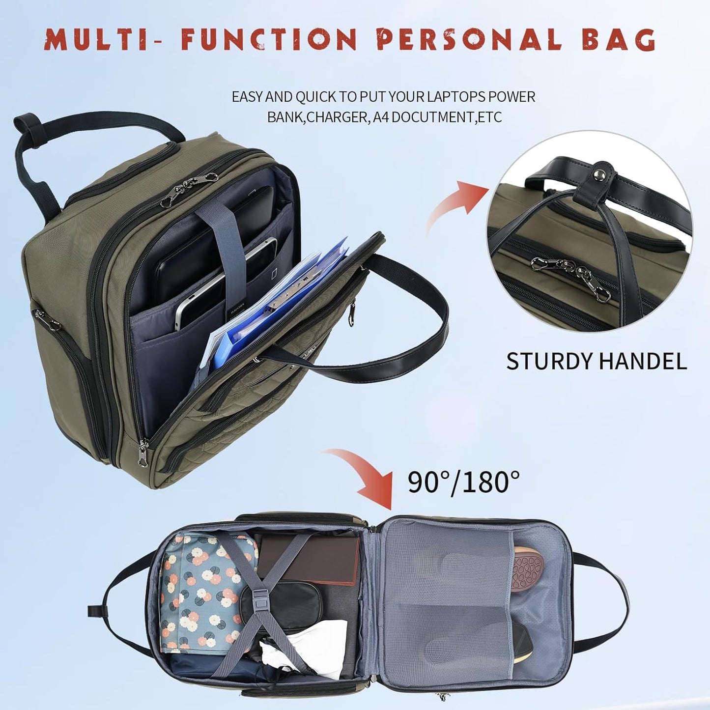 KROSER Carry On Underseat Multi-functional, 16-inch Underseater Lightweight Overnight Suitcase for Women, Olive