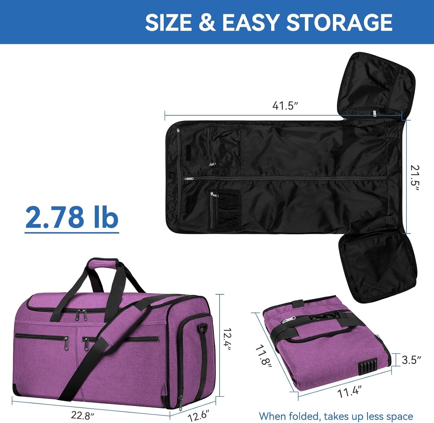 Bukere Carry on Garment Duffle Bag for Travel, Convertible Suit Bag with Backpack Shoulder Straps, Shoe Compartment, Waterproof 3 in 1 Weekender Suit Bag for Men Women