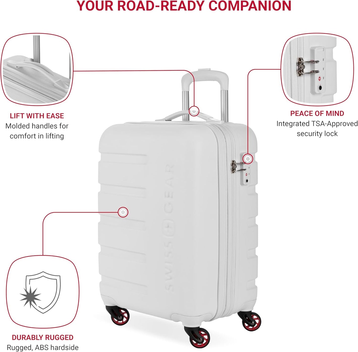 SwissGear 7366 Signature Hardside Expandable Luggage with Spinner Wheels, TSA Lock, Cup-Holder, White, Carry-On 19-Inch