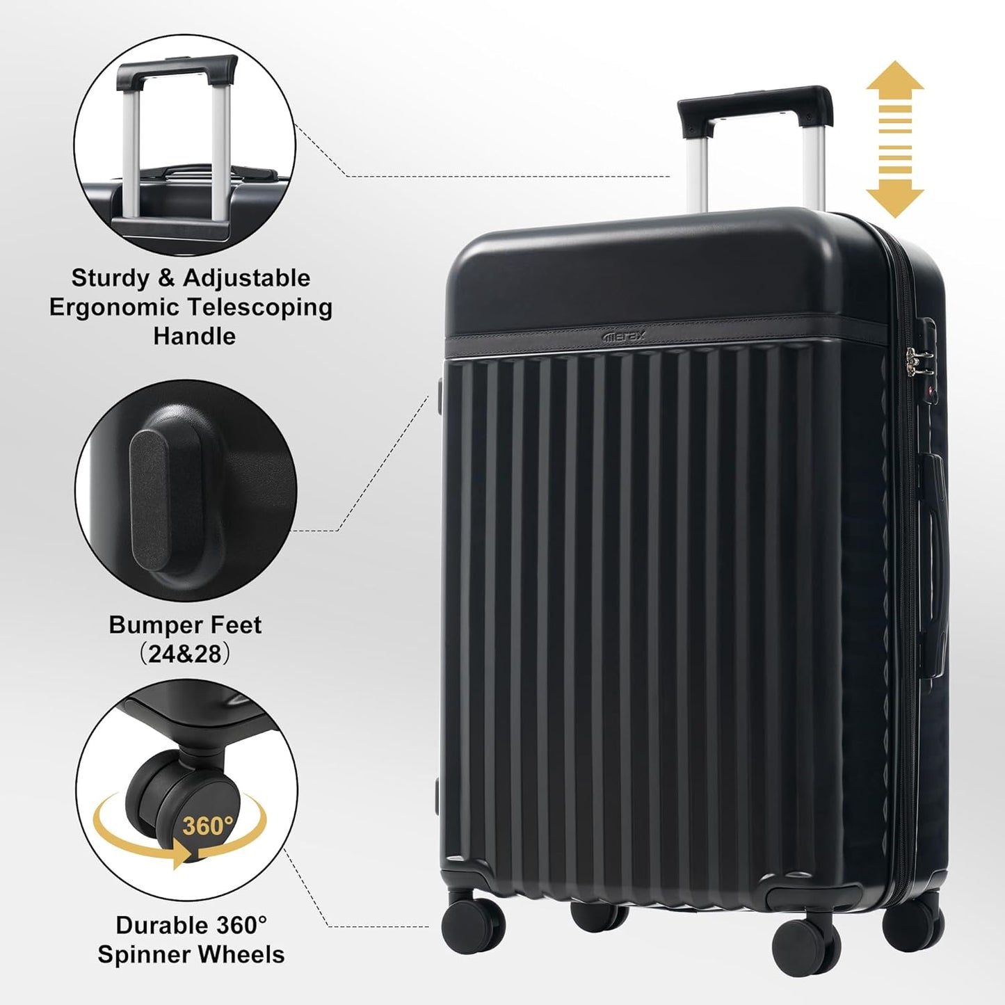 Merax Luggage Sets Front Opening, 2 Piece Hardshell Suitcase with Spinner Wheels and Bags,Lightweight Carry on Luggage with USB Port,20+24,Black