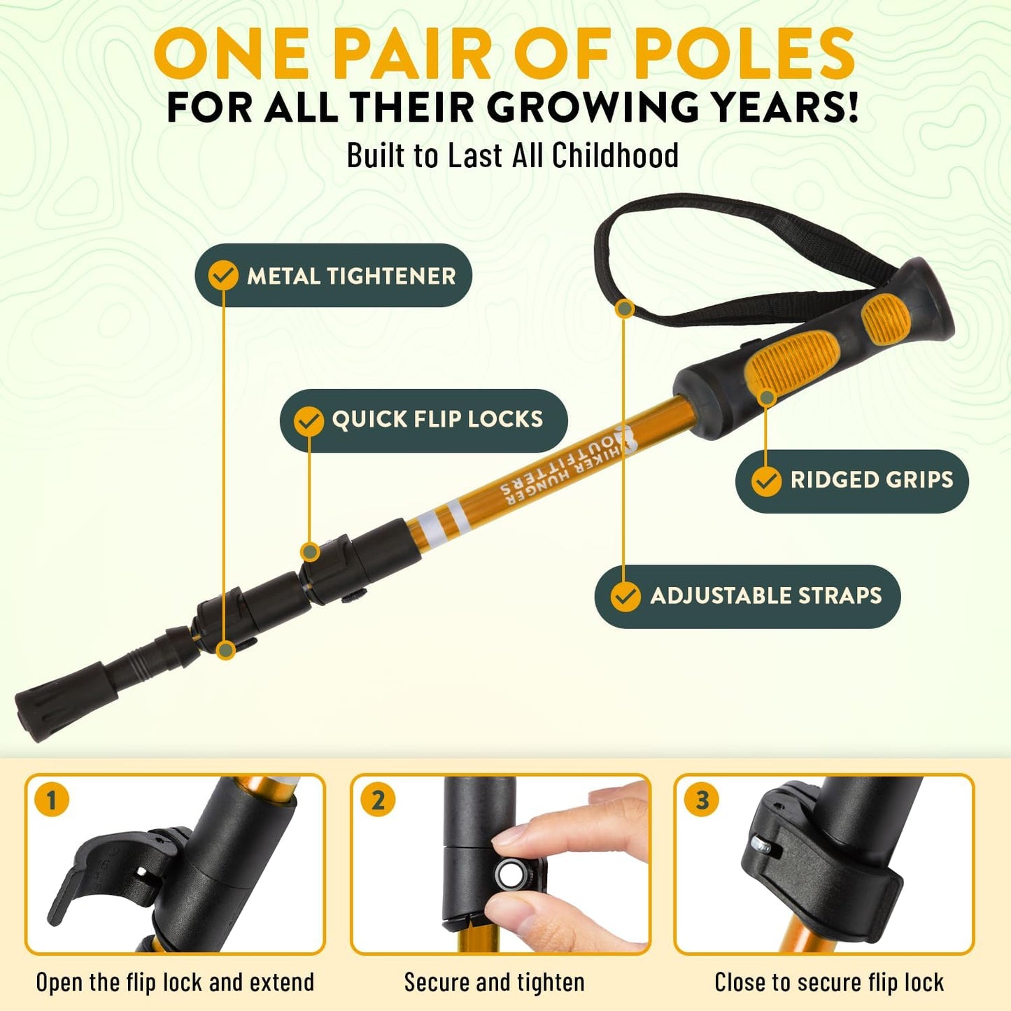 Kids Hiking Poles by USA Brand - Lightweight Collapsible Kids Walking Stick w/Quick Adjustable Flip Locks