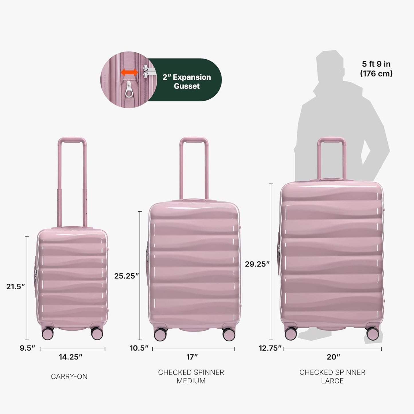 Traveler's Choice Edinburgh II Hardside Spinner Luggage with TSA Lock, Pink, 2 Piece (21/29)