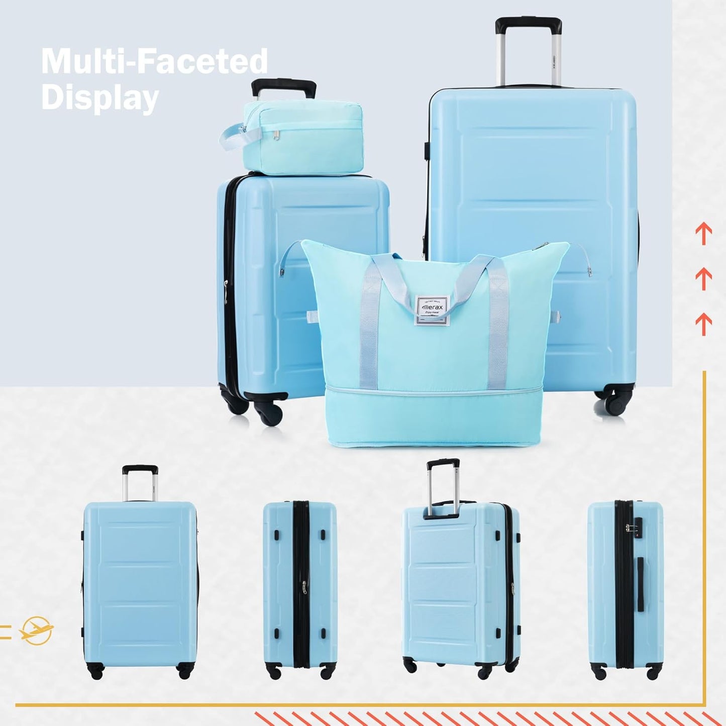 Merax Luggage Sets 2 Piece Suitcase Set, Hardshell 20 IN & 28 IN Suitcase Set with Duffel Bag, Travel Suitcases with Spinner Wheels and TSA Lock(Light Blue)