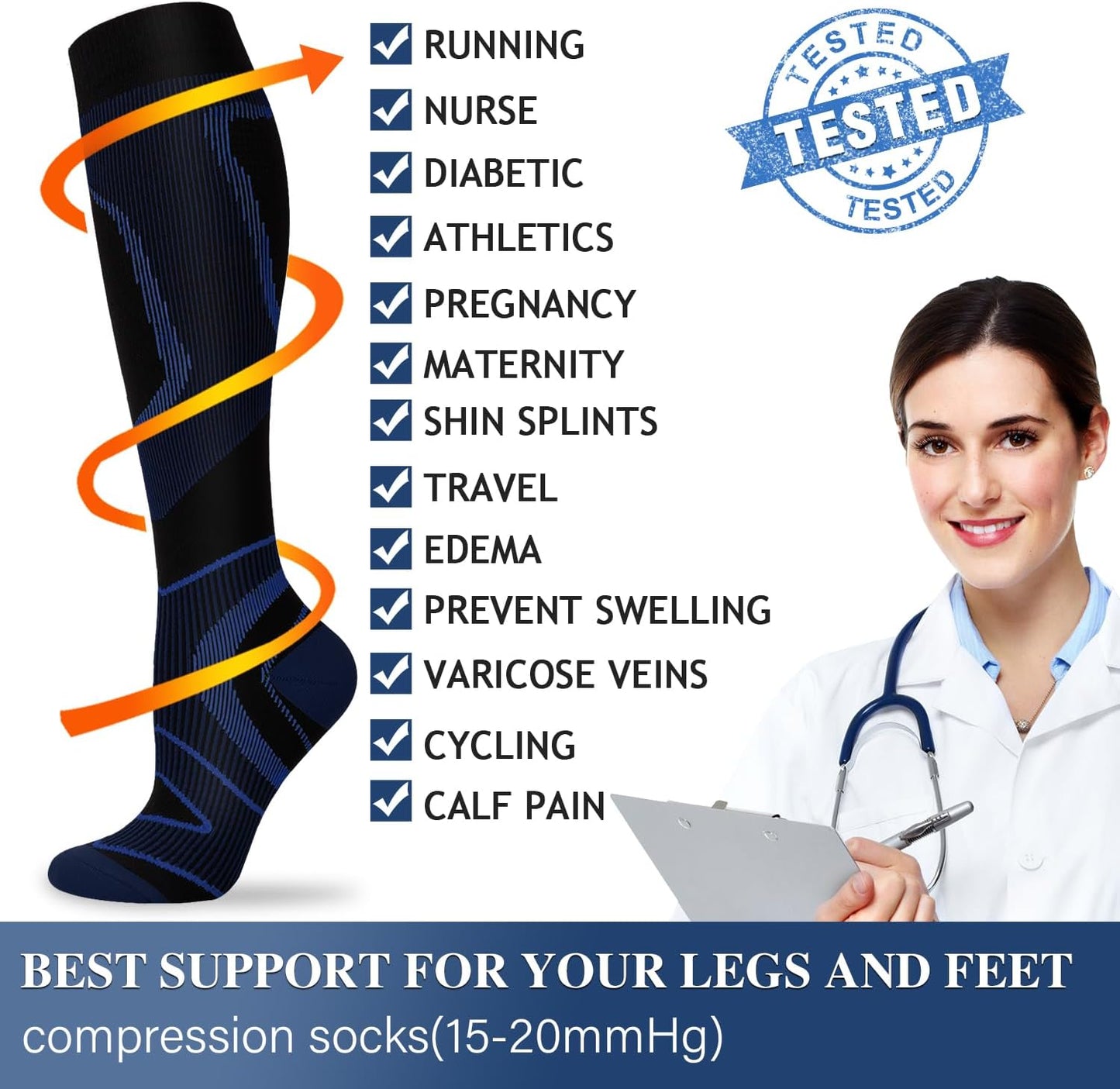 Compression Socks for Women and Men Circulation (3 Pairs) is Best Support for Running Athletic Cycling Hiking
