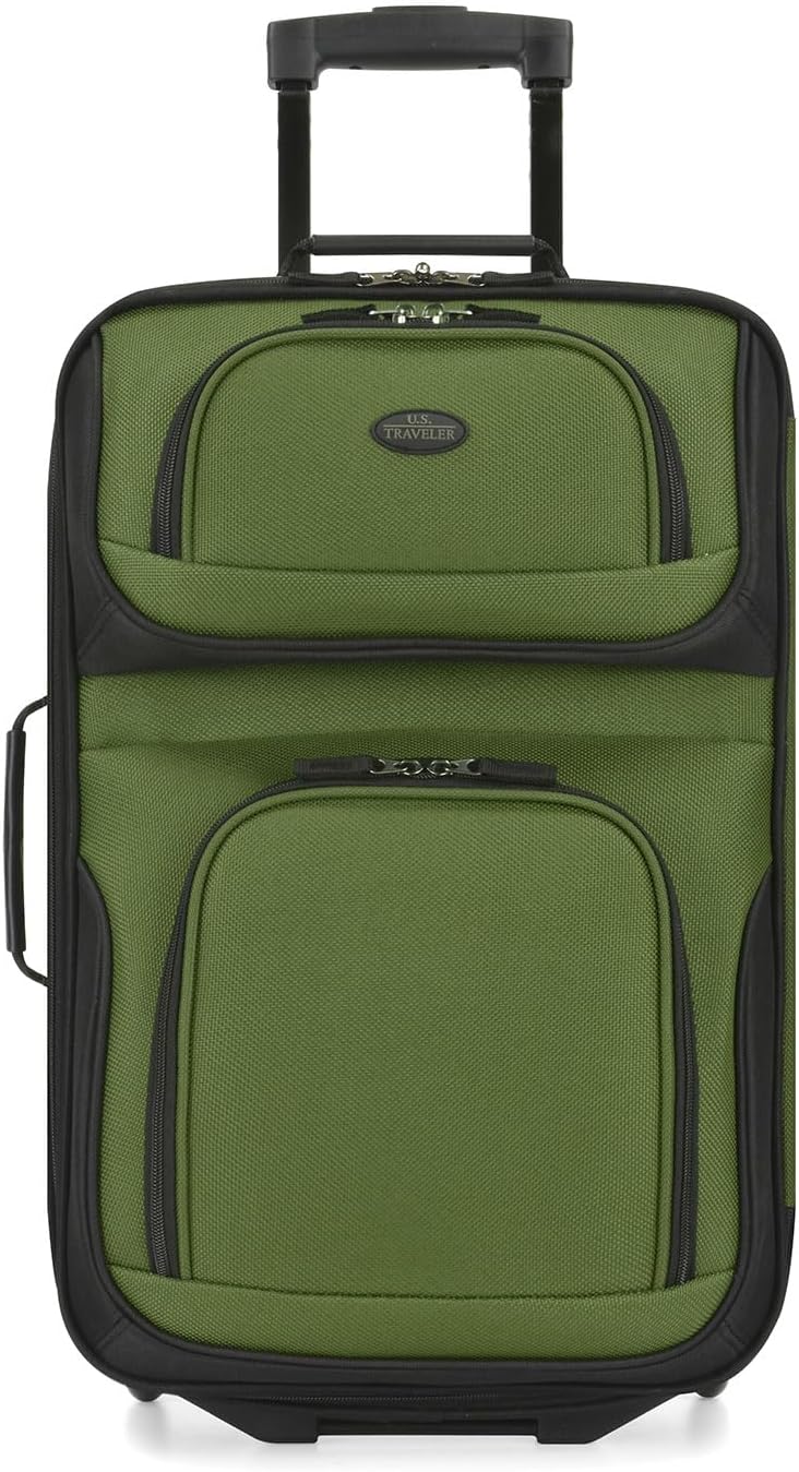 U.S. Traveler Lightweight Rolling 20" Carry On Luggage Softside Suitcase, Green, 2-Wheel Single