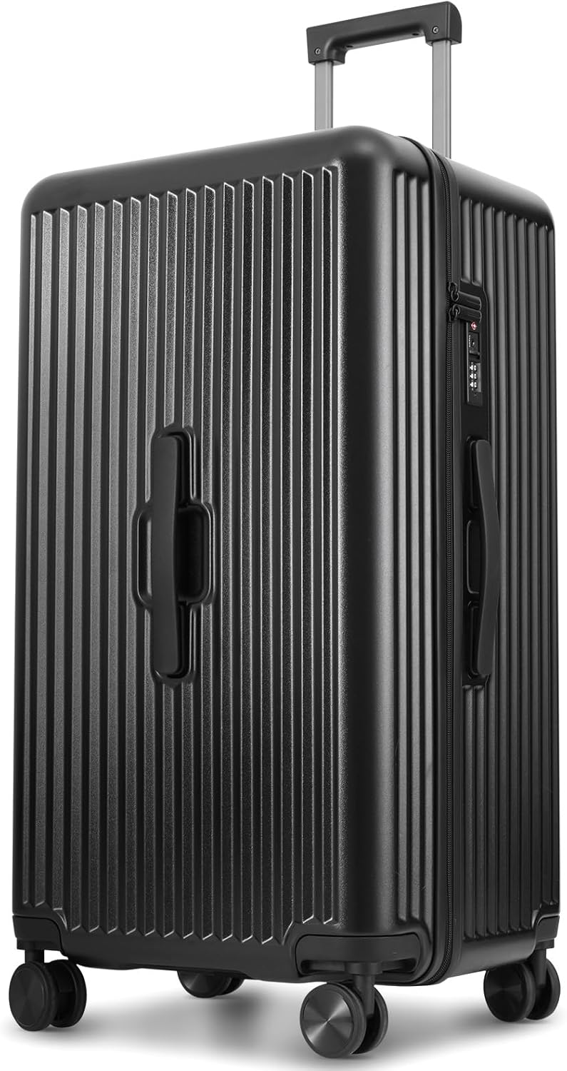 Trunk Luggage, 28 Inch Checked Luggage with Spinner Wheels, Lightweight PC Hard Shell Large Suitcase with TSA Lock, Removable Dividers (Black, 1PC)