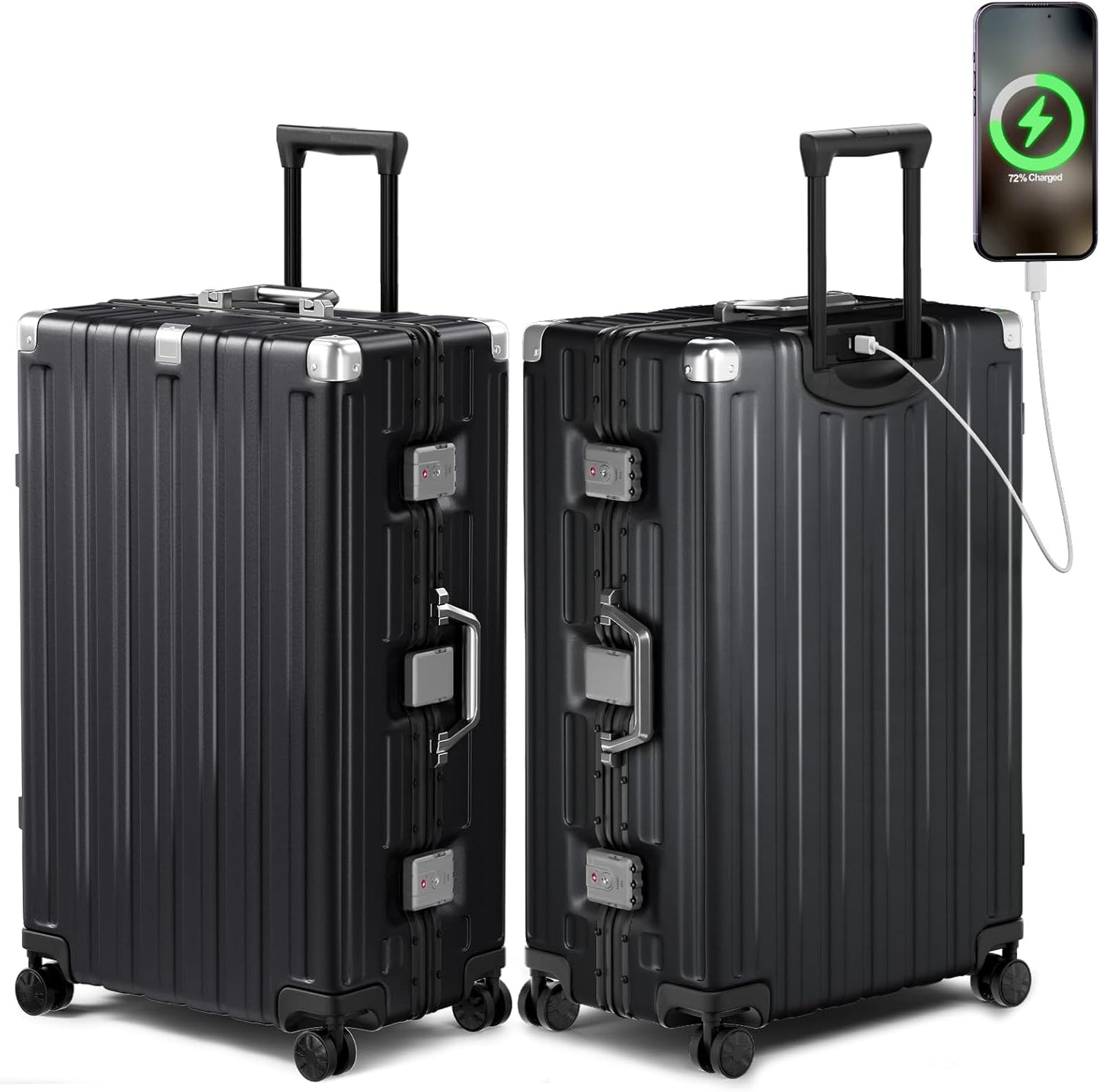 Krute Large Luggage 28 inch Zipperles Suitcase With Spinner Wheels USB Charger Hardside PC Aluminum Frame Luggages Checked Suitcases with TSA Lock (1 Piece)