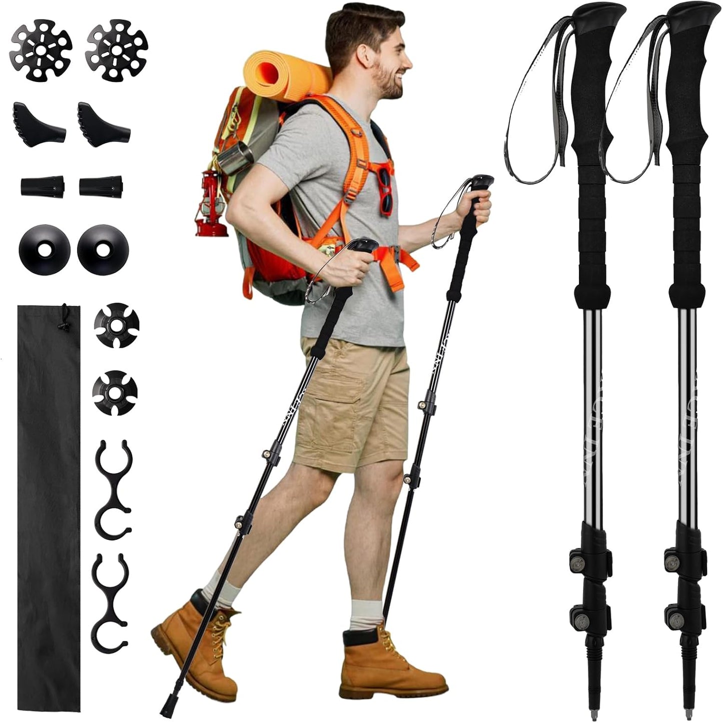 Trekking Poles - 2PC Hiking Poles for Backpacking, Ultralight Telescopic Walking Sticks, Aircraft-Grade 7075 Aluminum with EVA Foam Grips, Lightweight Hiking Sticks for Seniors Women Men