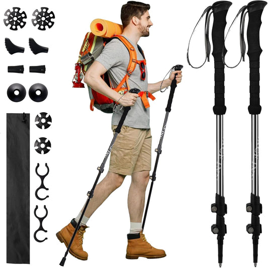 Trekking Poles - 2PC Hiking Poles for Backpacking, Ultralight Telescopic Walking Sticks, Aircraft-Grade 7075 Aluminum with EVA Foam Grips, Lightweight Hiking Sticks for Seniors Women Men