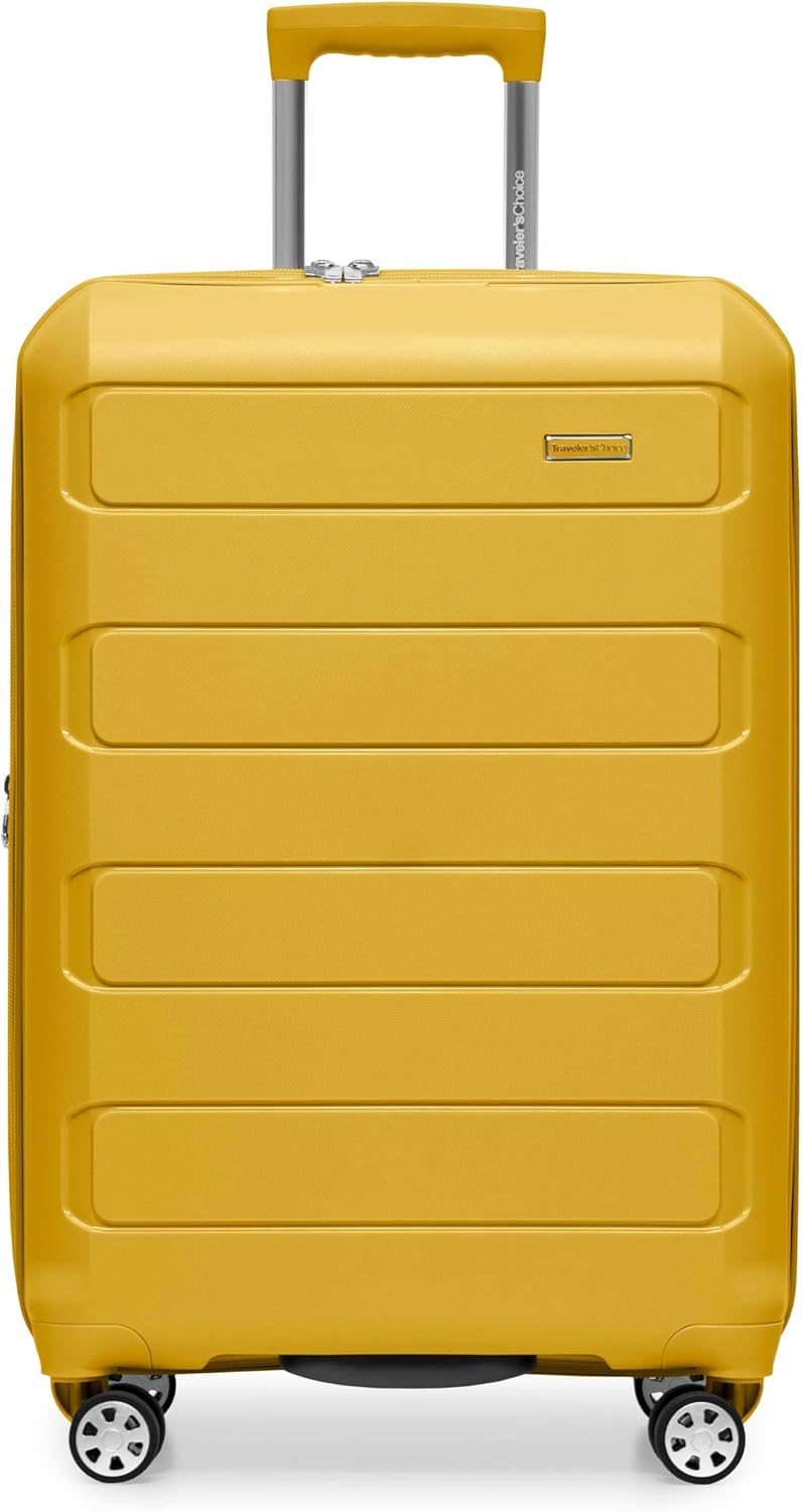 Traveler's Choice Pagosa Indestructible Hardshell Expandable Spinner Luggage, Yellow, 26-Inch Medium
