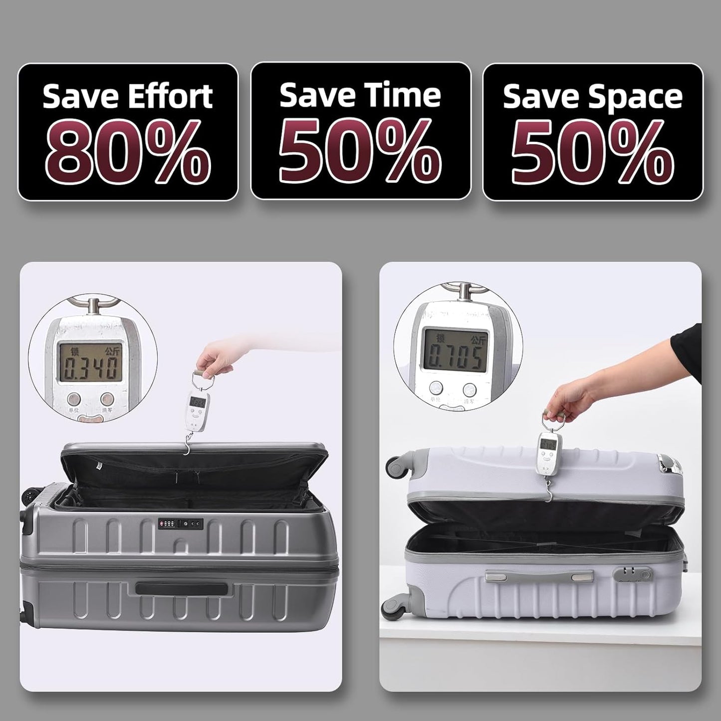 29 Inch Luggage with Expansion & Side Opening Design, 50 * 31(35)*76cm, 117L~133L Ligthweight ABS+PC Hardshell Checked Suitcase, Gray