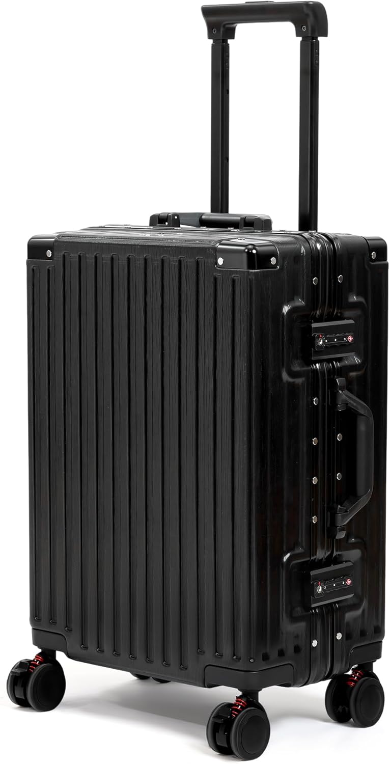 26 Inch Checked Luggage with Spinner Wheels, No Zipper Aluminum Frame Hard Shell Suitcases with TSA Lock, PC+ABS Lightweight Large Suitcase for Travel (Black)