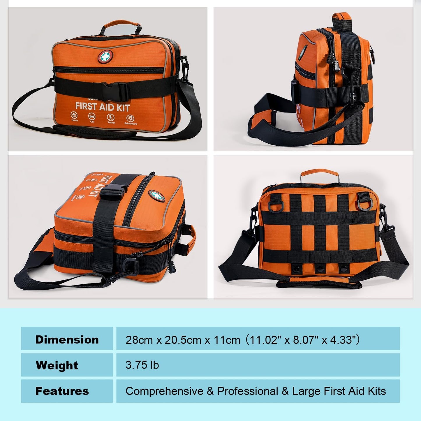 Professional 435 Pieces Large First Aid Kit - Includes CPR & Compressed Gauze - Compartments Emergency Medical Kit for Home, Camping, Backpacking, Travel, Boat, Car,Outdoors(Orange)