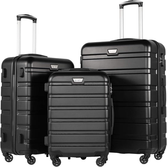 Coolife Luggage 3 Piece Set Suitcase Spinner Hardshell Lightweight TSA Lock (black, 3 piece set(20in24in28in))