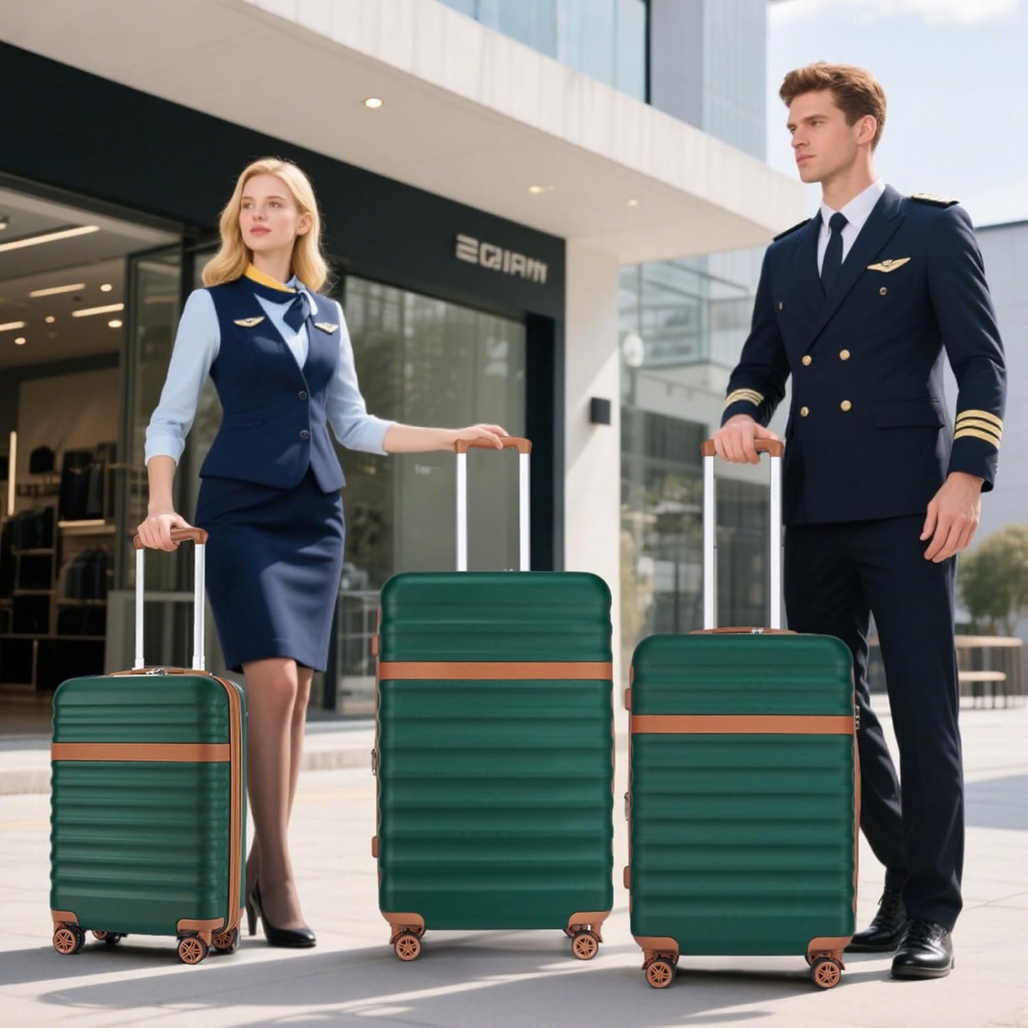 Kono Luggage Set 3 Pieces Expandable PC ABS Durable Suitcase Hardside with Double Spinner Wheels Tsa Lock Green(20in/24in/28in)