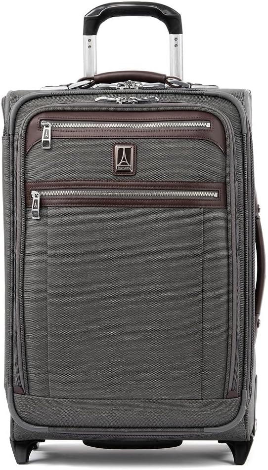 Travelpro Platinum Elite Softside Expandable Carry on Luggage, 2 Wheel Upright Suitcase, USB Port, Men and Women, Vintage Grey, Carry On 22-Inch
