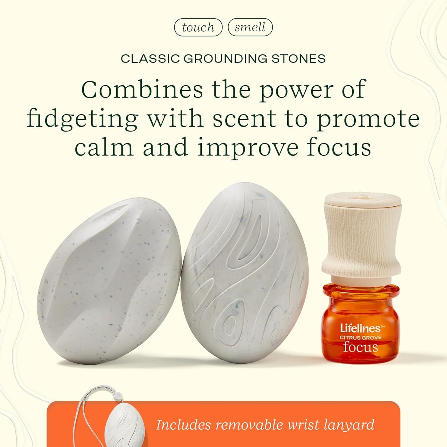 Lifelines Scent-Infused Grounding Stones, 2-Pack, Classic Pack - Portable Fidgets for Adults with Essential Oil Blend & Diffusion Stones for Sensory Immersion - Calming Waterless Passive Diffuser