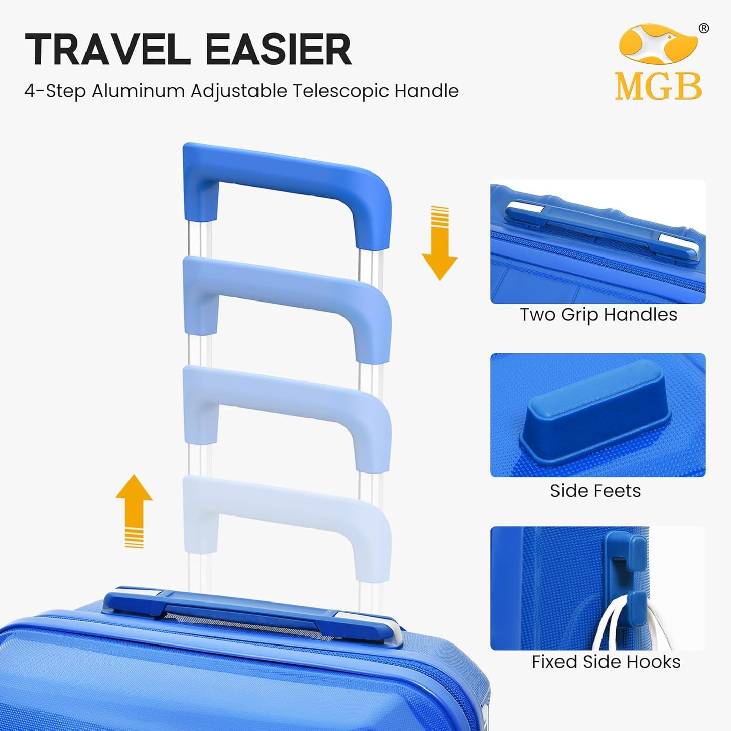 MGB Medium Checked in Luggage, PP Lightweight Hybrid Shell Suitcase with Spinner Wheels and TSA Lock, Medium Suitcase for Travel Men and Women, Ultramarine Blue