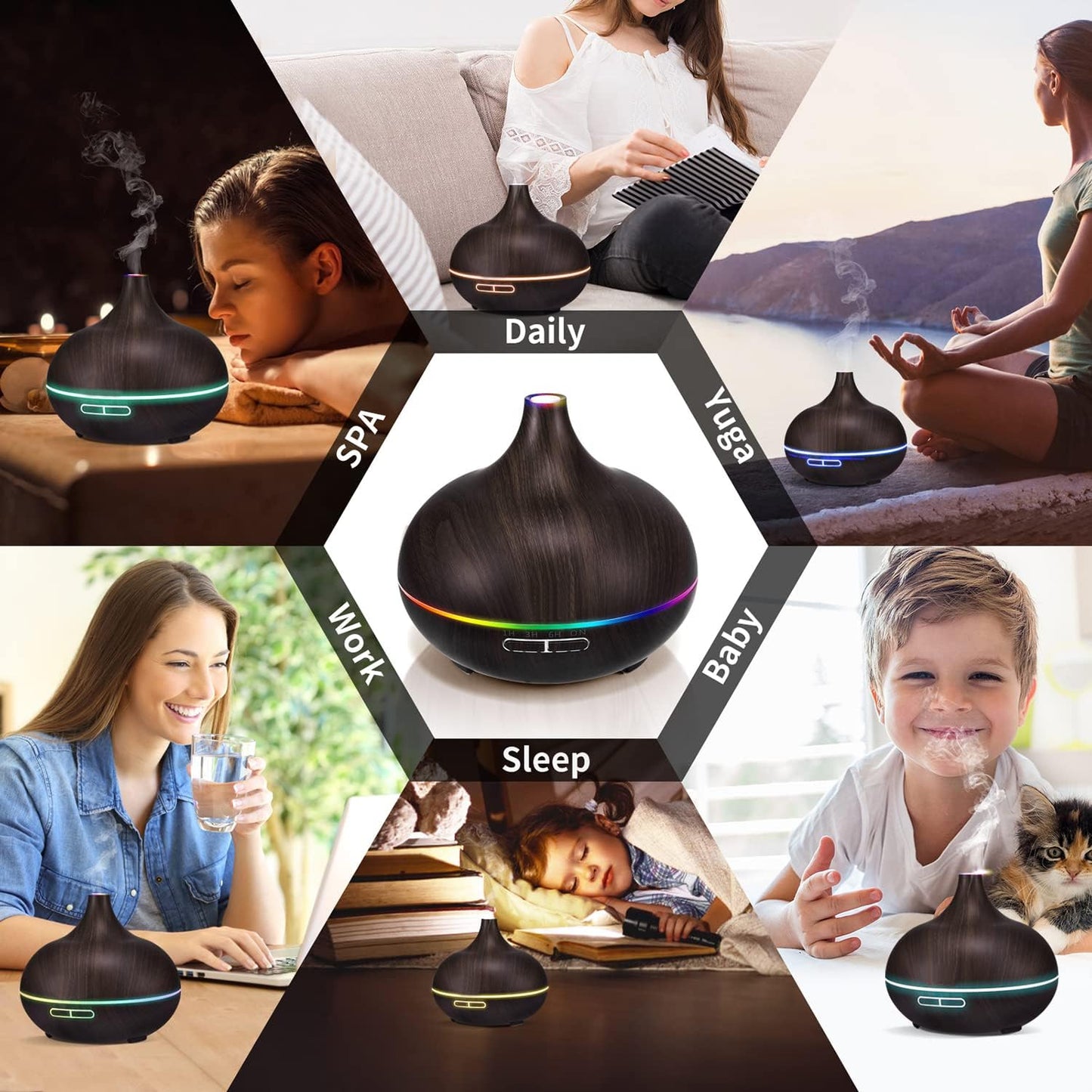 550ML Black Aroma diffusers for Essential Oils, Large Office Essential Oils Aromatherapy Diffuser with Ambient Light & 3 Timer, waterless auto Off Cool Mist humidifier Vaporizers for Bedroom Kids